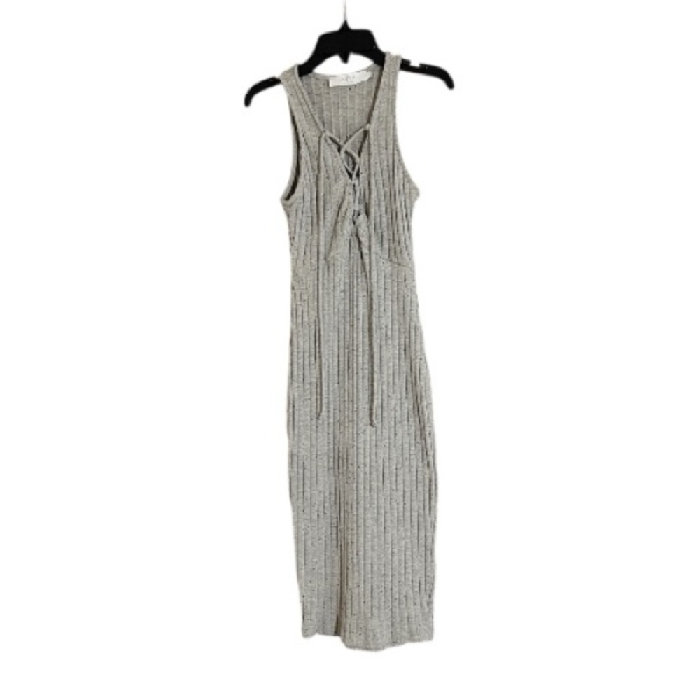 ASTR The Label Midi Dress Ribbed Gray with Black Flecks Tie Front Size XS